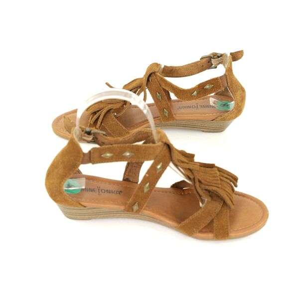 Minnetonka Merriam Fringe Studded Wedge Suede Sandals Size 8 - Picture 3 of 10